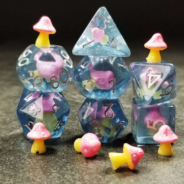 Sage's Familiars - Pink Magic Shrooms Resin Polyhedral Dice Set - Sage's PortalResin Dice Set