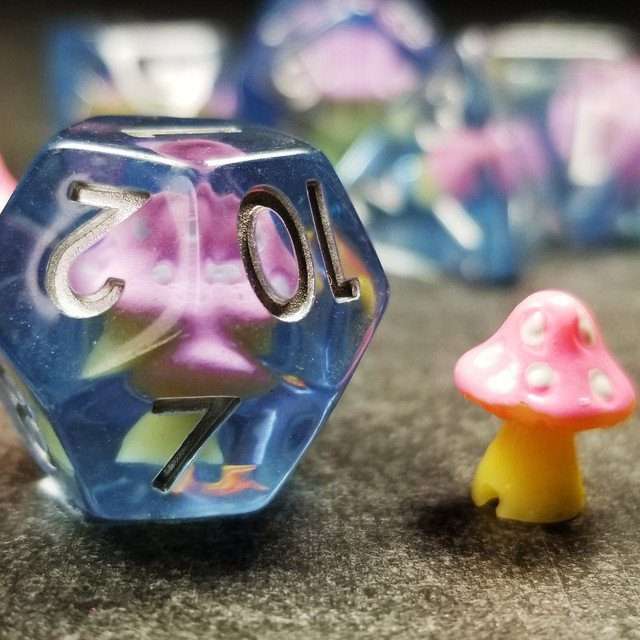 Sage's Familiars - Pink Magic Shrooms Resin Polyhedral Dice Set - Sage's PortalResin Dice Set