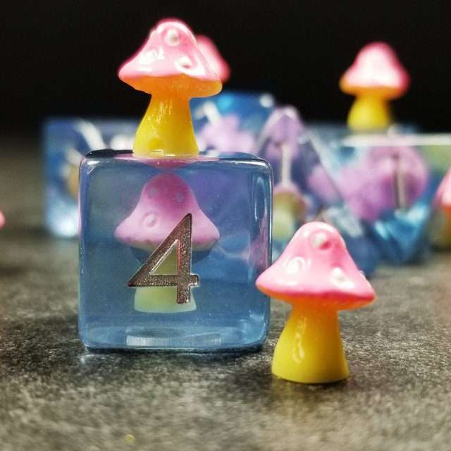 Sage's Familiars - Pink Magic Shrooms Resin Polyhedral Dice Set - Sage's PortalResin Dice Set