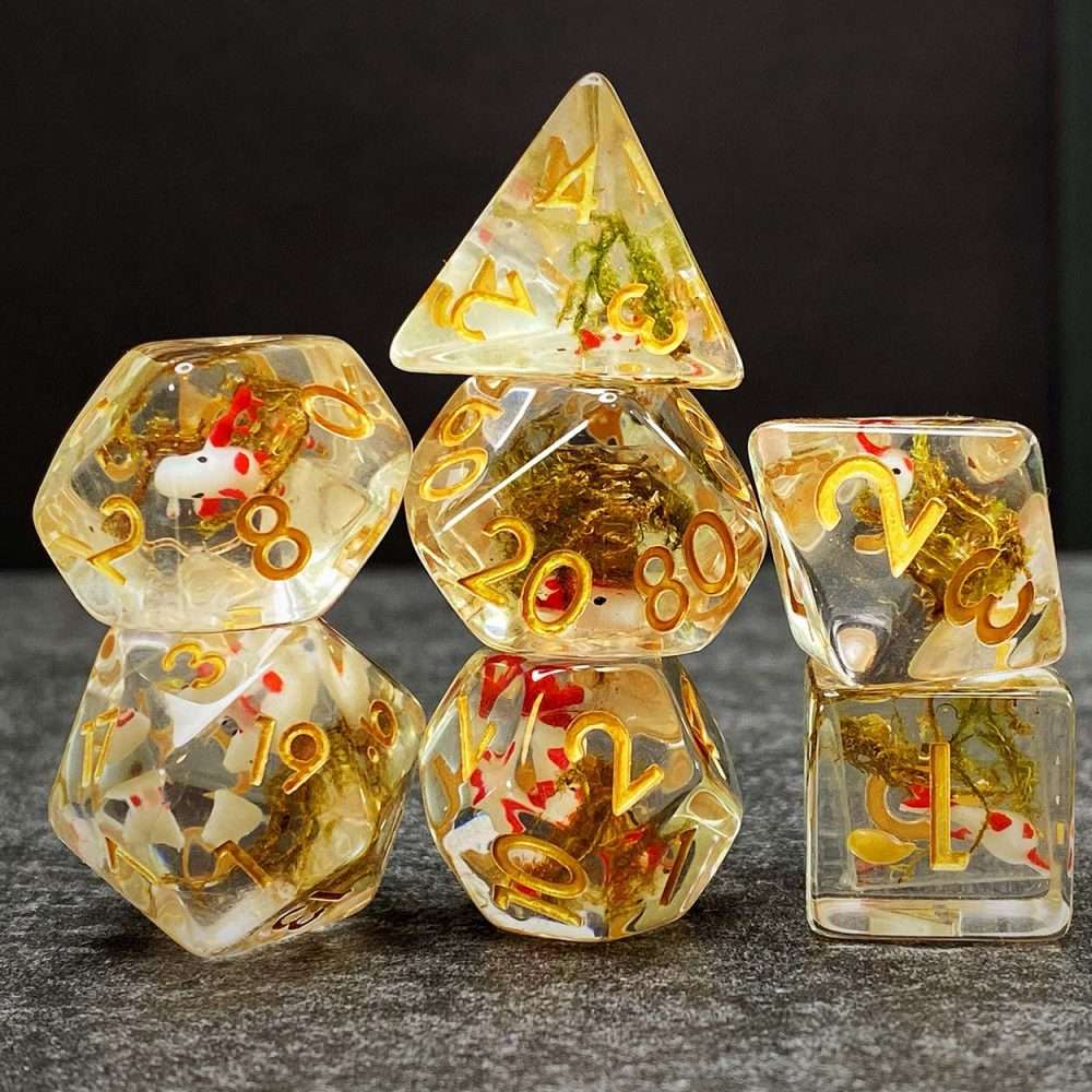 Sage's Familiars - Red Fish Familiar Resin Polyhedral Dice Set - Sage's PortalResin Dice Set