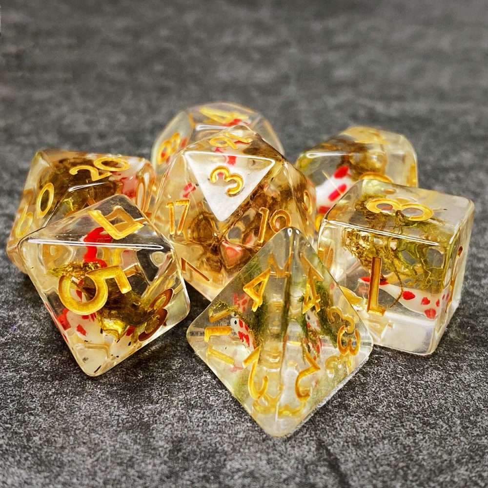 Sage's Familiars - Red Fish Familiar Resin Polyhedral Dice Set - Sage's PortalResin Dice Set
