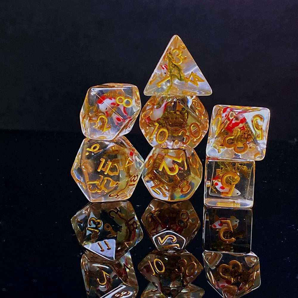 Sage's Familiars - Red Fish Familiar Resin Polyhedral Dice Set - Sage's PortalResin Dice Set