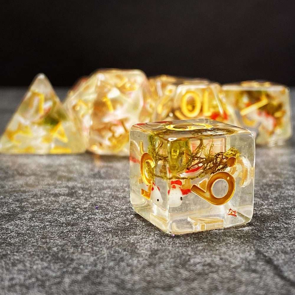 Sage's Familiars - Red Fish Familiar Resin Polyhedral Dice Set - Sage's PortalResin Dice Set