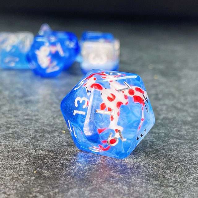 Sage's Familiars- Red Fish in Ocean Familiar Resin Polyhedral Dice Set - Sage's PortalResin Dice Set