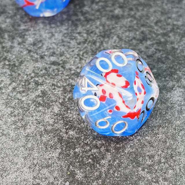 Sage's Familiars- Red Fish in Ocean Familiar Resin Polyhedral Dice Set - Sage's PortalResin Dice Set