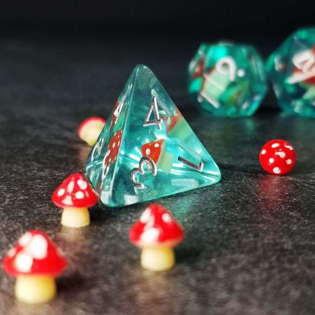 Sage's Familiars - Red Magic Shrooms Resin Polyhedral Dice Set - Sage's PortalResin Dice Set