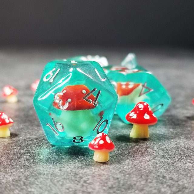 Sage's Familiars - Red Magic Shrooms Resin Polyhedral Dice Set - Sage's PortalResin Dice Set