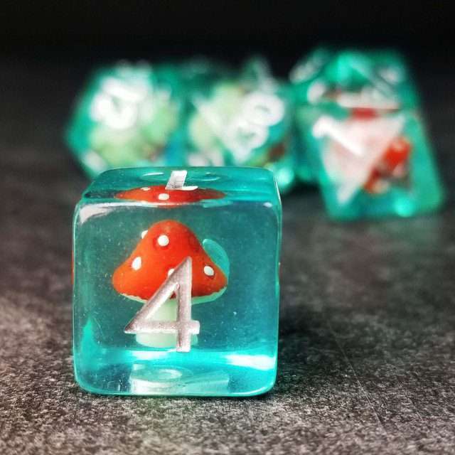 Sage's Familiars - Red Magic Shrooms Resin Polyhedral Dice Set - Sage's PortalResin Dice Set