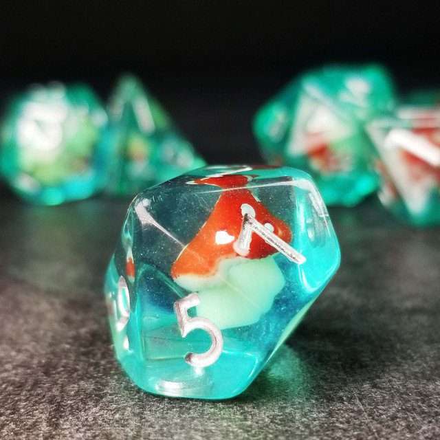 Sage's Familiars - Red Magic Shrooms Resin Polyhedral Dice Set - Sage's PortalResin Dice Set