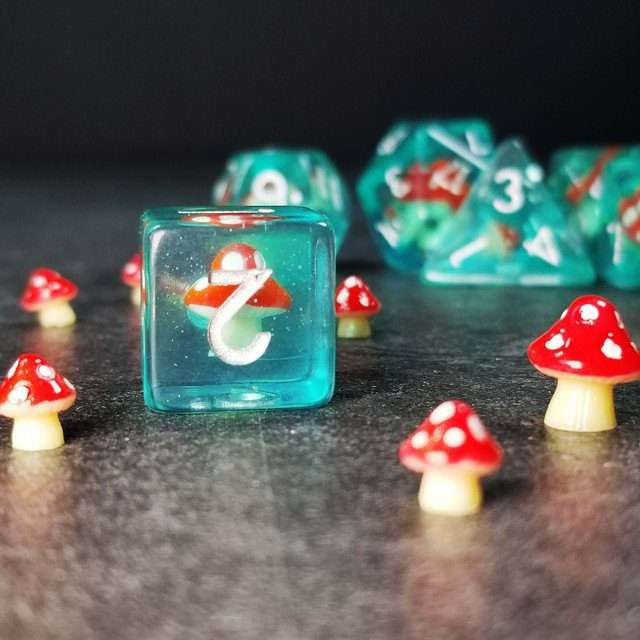 Sage's Familiars - Red Magic Shrooms Resin Polyhedral Dice Set - Sage's PortalResin Dice Set