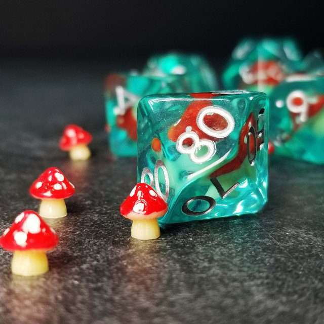 Sage's Familiars - Red Magic Shrooms Resin Polyhedral Dice Set - Sage's PortalResin Dice Set