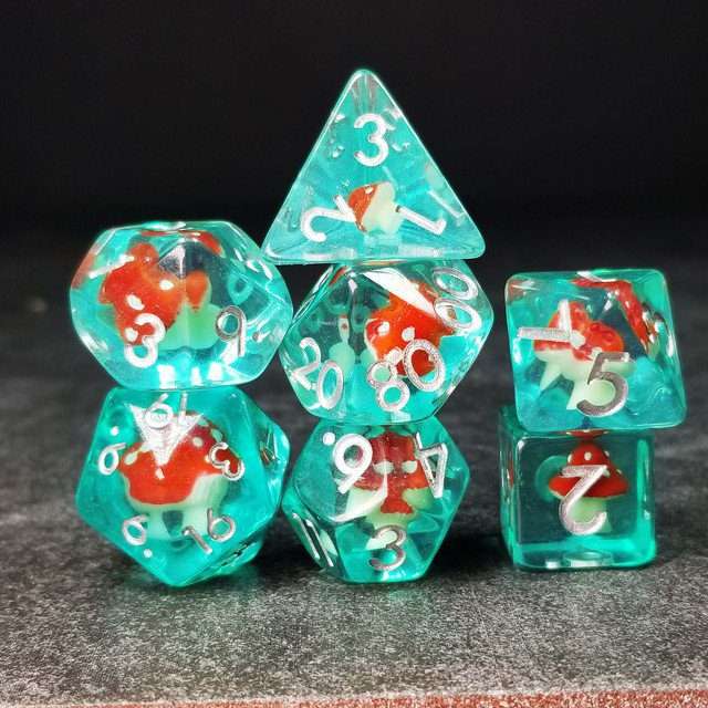 Sage's Familiars - Red Magic Shrooms Resin Polyhedral Dice Set - Sage's PortalResin Dice Set