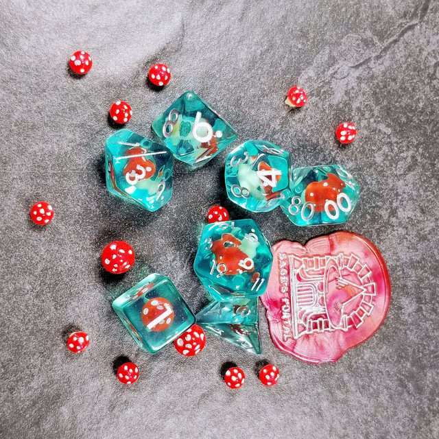Sage's Familiars - Red Magic Shrooms Resin Polyhedral Dice Set - Sage's PortalResin Dice Set