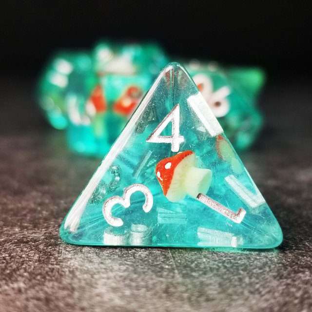 Sage's Familiars - Red Magic Shrooms Resin Polyhedral Dice Set - Sage's PortalResin Dice Set
