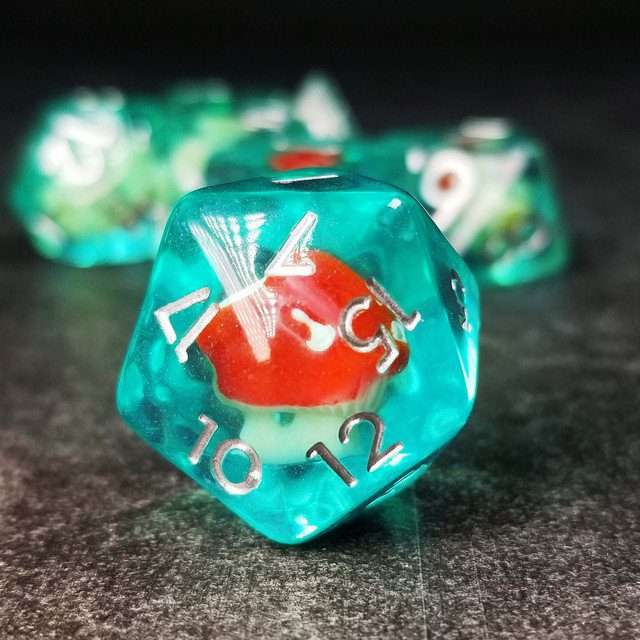 Sage's Familiars - Red Magic Shrooms Resin Polyhedral Dice Set - Sage's PortalResin Dice Set