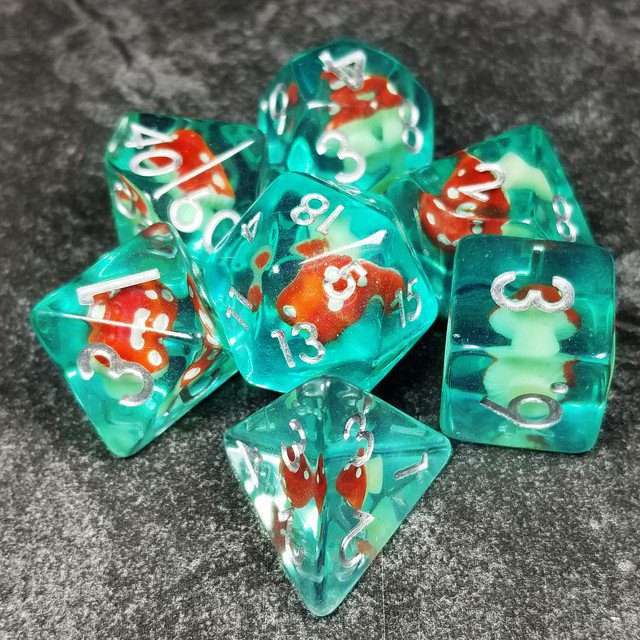 Sage's Familiars - Red Magic Shrooms Resin Polyhedral Dice Set - Sage's PortalResin Dice Set