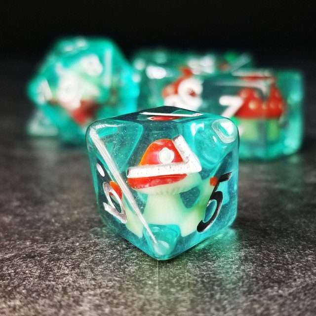 Sage's Familiars - Red Magic Shrooms Resin Polyhedral Dice Set - Sage's PortalResin Dice Set