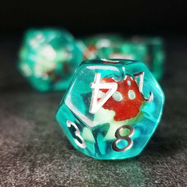Sage's Familiars - Red Magic Shrooms Resin Polyhedral Dice Set - Sage's PortalResin Dice Set