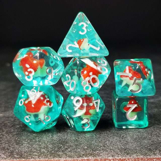 Sage's Familiars - Red Magic Shrooms Resin Polyhedral Dice Set - Sage's PortalResin Dice Set