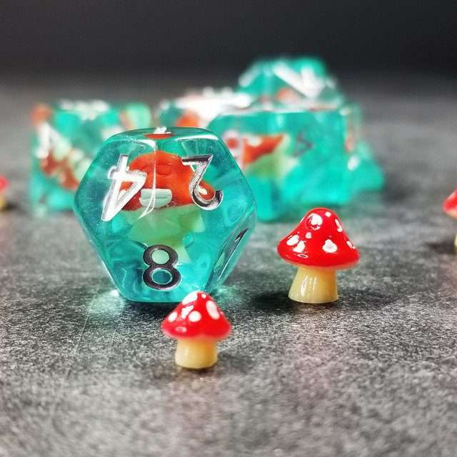 Sage's Familiars - Red Magic Shrooms Resin Polyhedral Dice Set - Sage's PortalResin Dice Set