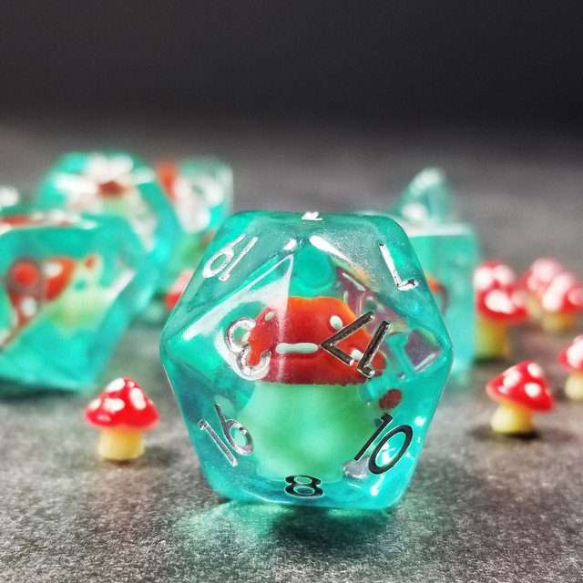 Sage's Familiars - Red Magic Shrooms Resin Polyhedral Dice Set - Sage's PortalResin Dice Set