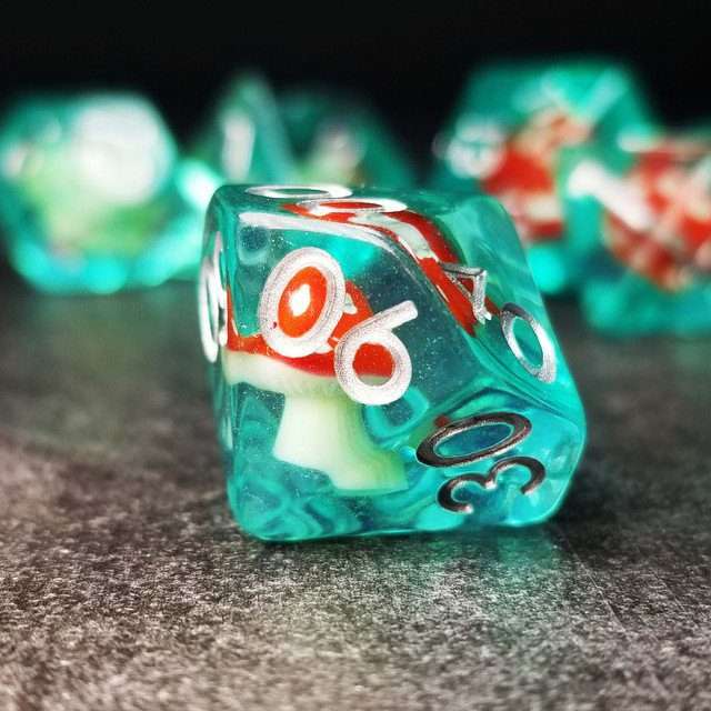 Sage's Familiars - Red Magic Shrooms Resin Polyhedral Dice Set - Sage's PortalResin Dice Set