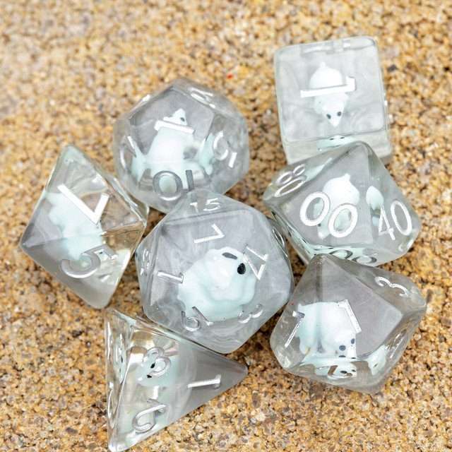 Sage's Familiars - Teal Baby Triceratops Resin Polyhedral Dice Set + Optional Matching Figurine - Sage's PortalResin Dice + Figurine Set
