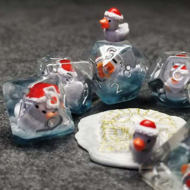 Sage's Festivus Duck Familiar Resin Polyhedral Dice Set - Sage's PortalResin Dice Set