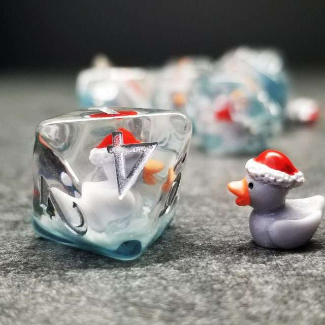 Sage's Festivus Duck Familiar Resin Polyhedral Dice Set - Sage's PortalResin Dice Set