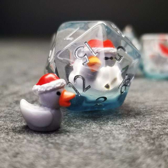 Sage's Festivus Duck Familiar Resin Polyhedral Dice Set - Sage's PortalResin Dice Set