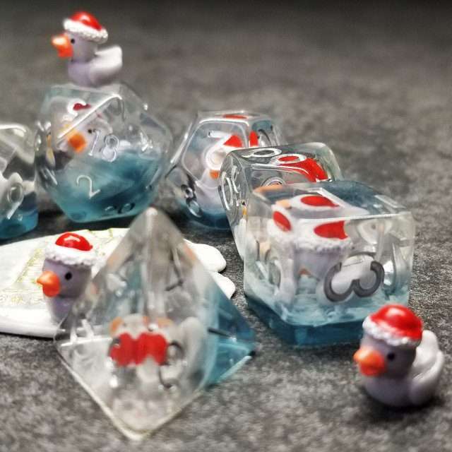 Sage's Festivus Duck Familiar Resin Polyhedral Dice Set - Sage's PortalResin Dice Set