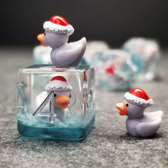 Sage's Festivus Duck Familiar Resin Polyhedral Dice Set - Sage's PortalResin Dice Set