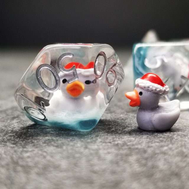 Sage's Festivus Duck Familiar Resin Polyhedral Dice Set - Sage's PortalResin Dice Set