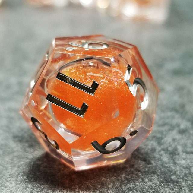 Sage's Fiery Souls - Ornery Orange Liquid Core Sharp Edge Resin Dice Set - Sage's PortalLiquid Core Dice Set