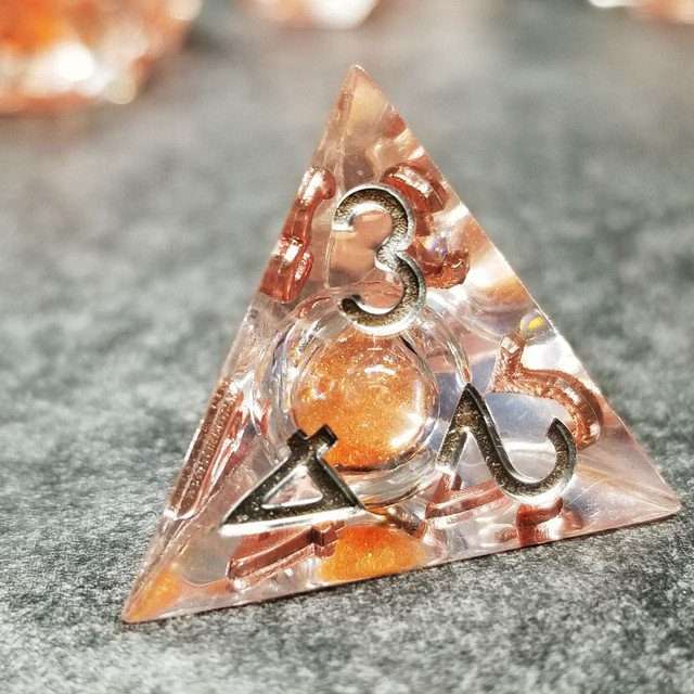 Sage's Fiery Souls - Ornery Orange Liquid Core Sharp Edge Resin Dice Set - Sage's PortalLiquid Core Dice Set