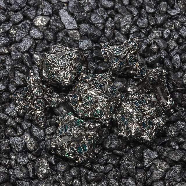 Sage’s Finials Midnight Glade Metal Polyhedral Dice Set - Sage's PortalMetal Dice Set