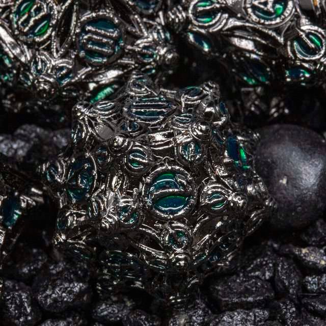 Sage’s Finials Midnight Glade Metal Polyhedral Dice Set - Sage's PortalMetal Dice Set
