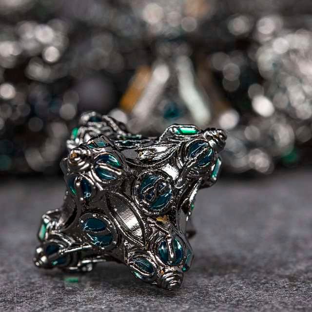 Sage’s Finials Midnight Glade Metal Polyhedral Dice Set - Sage's PortalMetal Dice Set