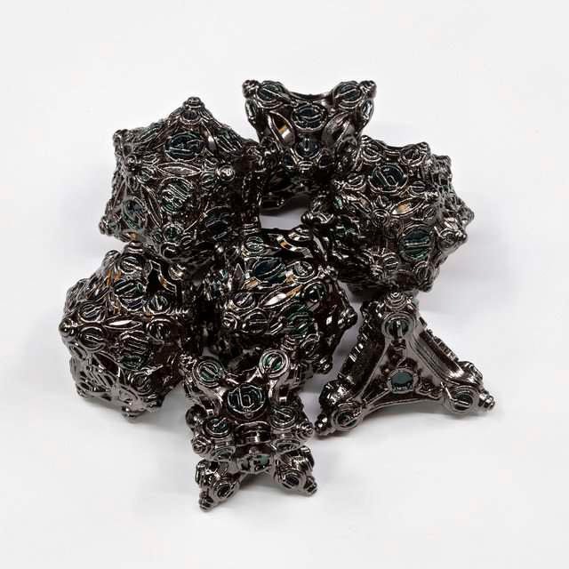 Sage’s Finials Midnight Glade Metal Polyhedral Dice Set - Sage's PortalMetal Dice Set