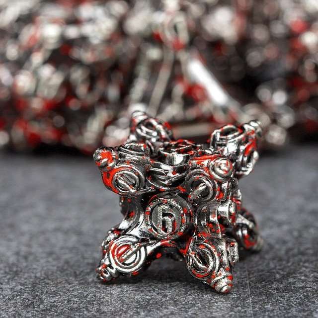 Sage’s Finials Silver Carnage Metal Polyhedral Dice Set - Sage's PortalMetal Dice Set