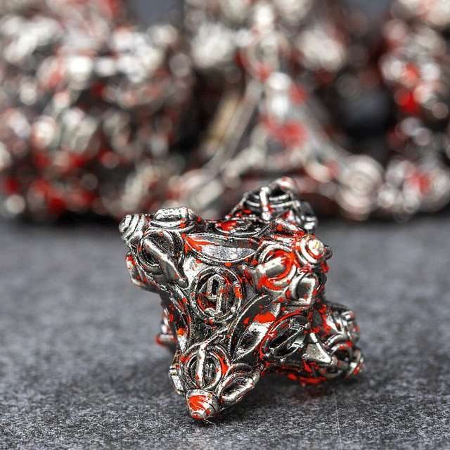 Sage’s Finials Silver Carnage Metal Polyhedral Dice Set - Sage's PortalMetal Dice Set