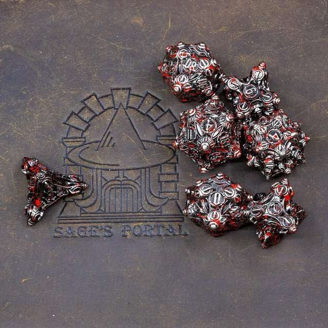 Sage’s Finials Silver Carnage Metal Polyhedral Dice Set - Sage's PortalMetal Dice Set