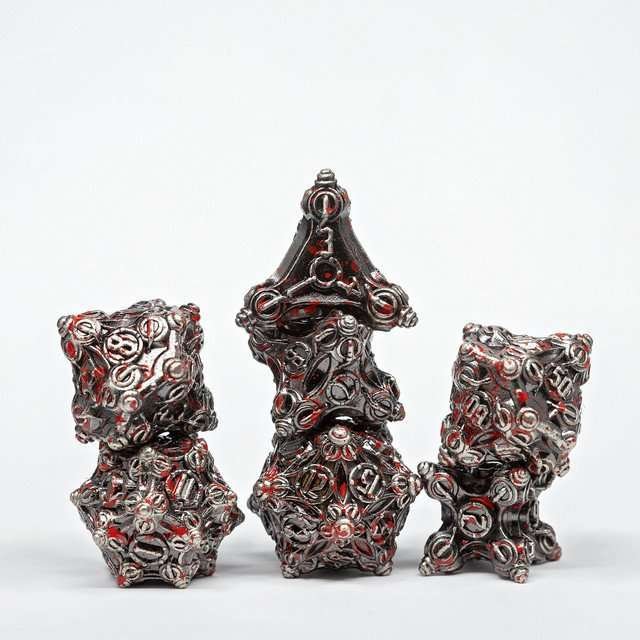 Sage’s Finials Silver Carnage Metal Polyhedral Dice Set - Sage's PortalMetal Dice Set