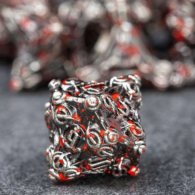 Sage’s Finials Silver Carnage Metal Polyhedral Dice Set - Sage's PortalMetal Dice Set