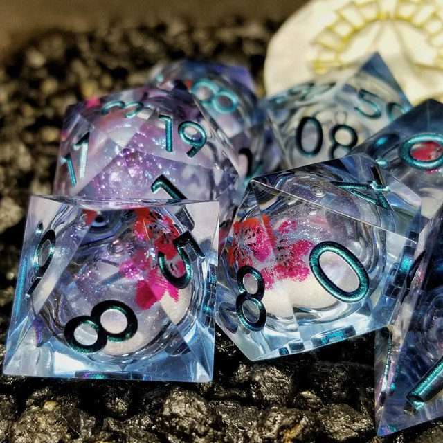 Sage's Flowered Souls Liquid Core Sharp Edge Resin Dice Set - Sage's PortalLiquid Core Dice Set