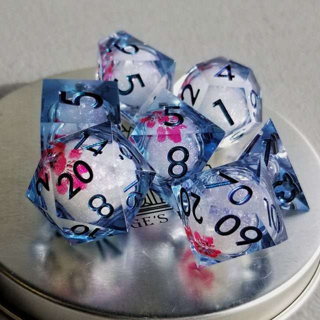 Sage's Flowered Souls Liquid Core Sharp Edge Resin Dice Set - Sage's PortalLiquid Core Dice Set