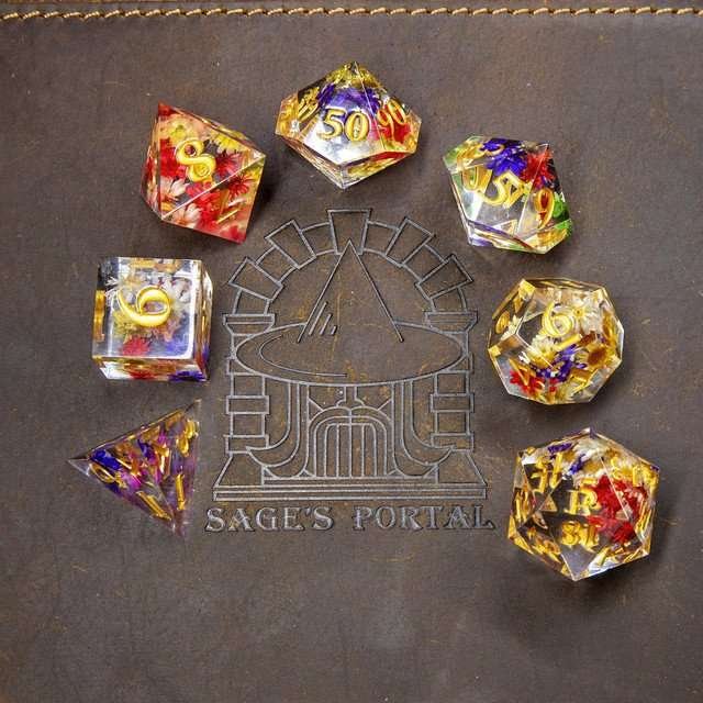 Sage's Freedom Florets Sharp Edge Resin Polyhedral Dice Set - Sage's PortalSharp Edge Resin Dice Set