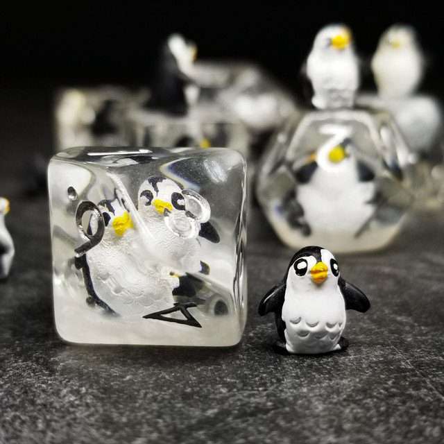 Sage's Friendly Penguin Familiar Resin Polyhedral Dice Set - Sage's PortalResin Dice Set