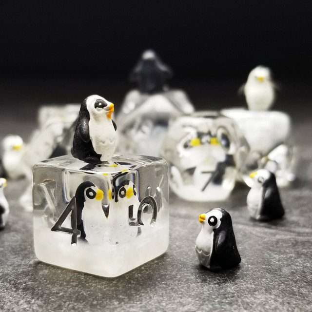 Sage's Friendly Penguin Familiar Resin Polyhedral Dice Set - Sage's PortalResin Dice Set