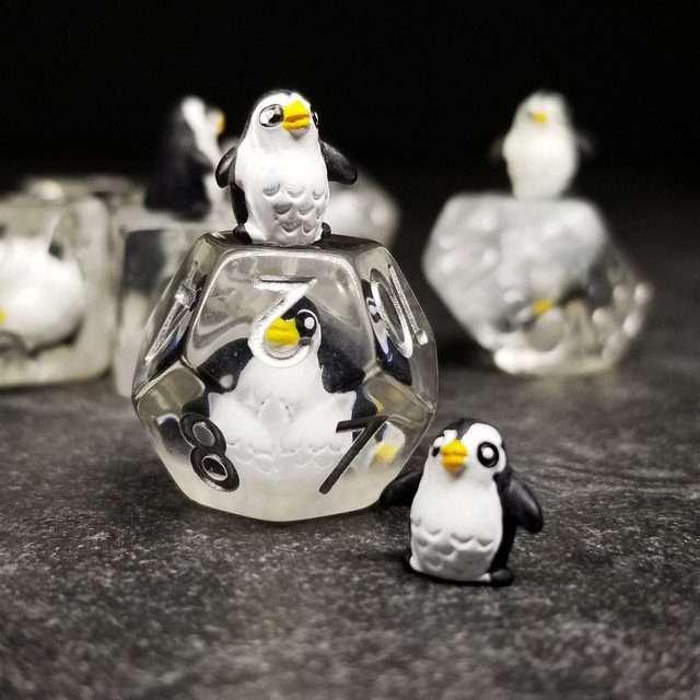 Sage's Friendly Penguin Familiar Resin Polyhedral Dice Set - Sage's PortalResin Dice Set